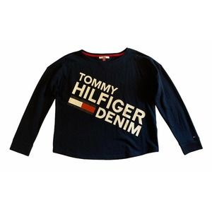Womens Tommy Hilfiger Denim Spell Out Logo T-Shirt Red White Blue Top Size XL